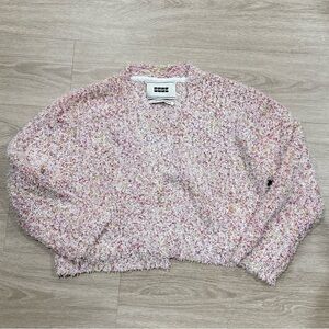 EENK Womens Short Knitted Pink Cardigan Two Front Pockets